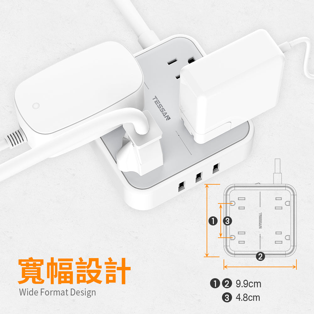 TESSAN 3P 1開4插USB 3.2A延長線 1.8m